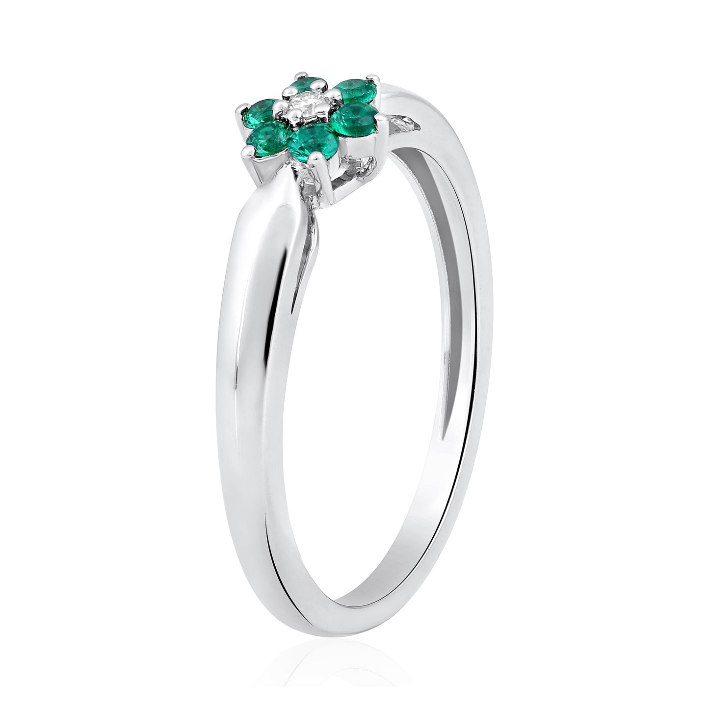 Solid Gold 0.21ct Natural Diamond w/ Emerald Flower Ring