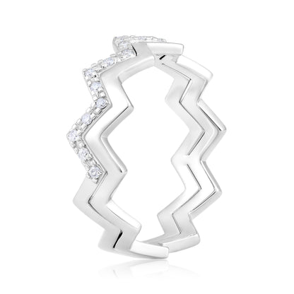0.09ct Natural Diamond Solid Gold Curved Wave Band Ring