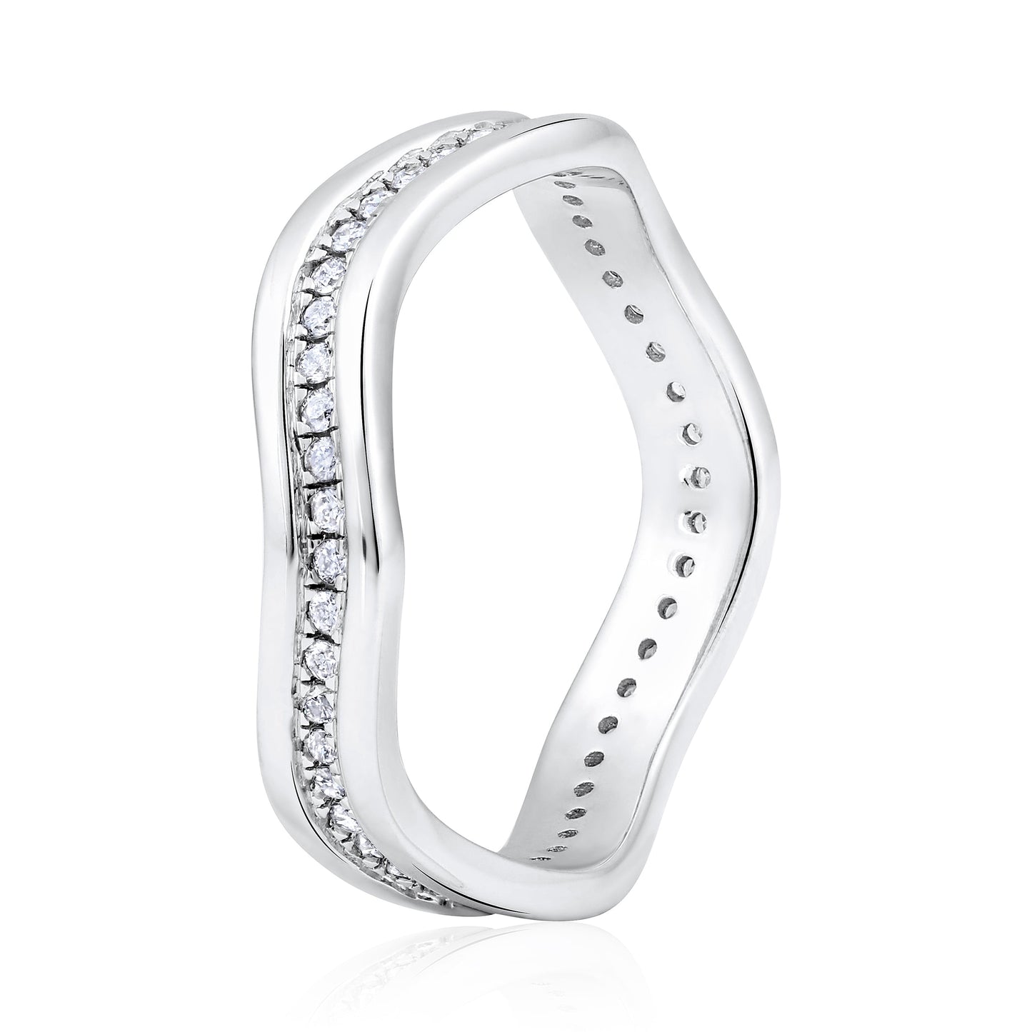 0.34ct Natural Diamond Solid Gold Curved Wave Band Ring