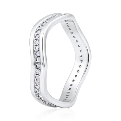 0.34ct Natural Diamond Solid Gold Curved Wave Band Ring