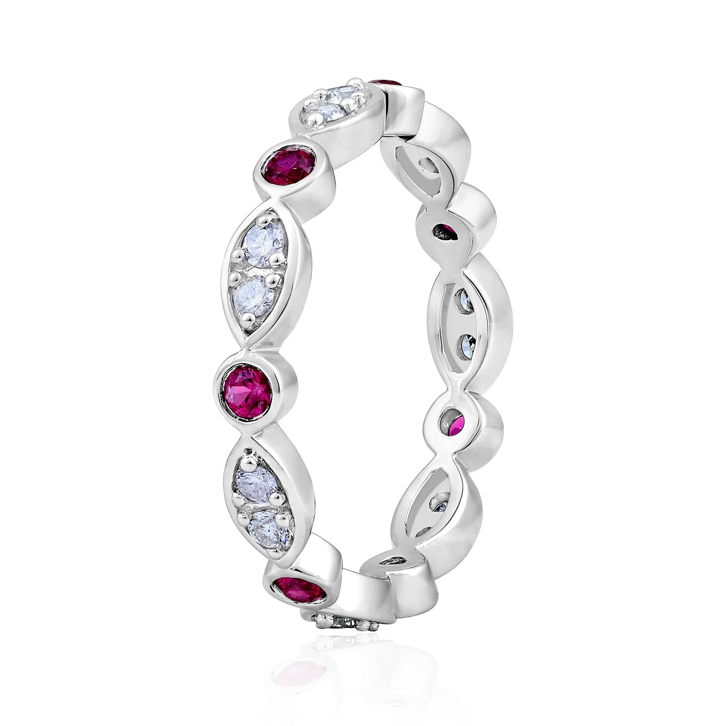 Solid Gold 0.62ct Natural Diamond w/ Ruby Band Crown Ring