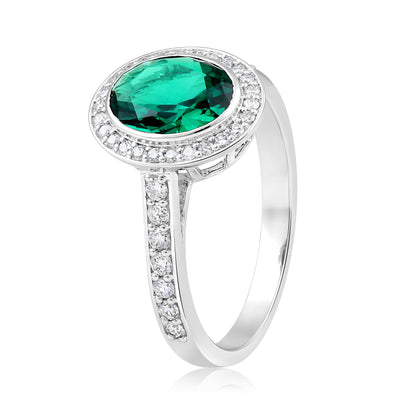Solid Gold 2ct Natural Diamond w/ Emerald Oval Solitaire Ring