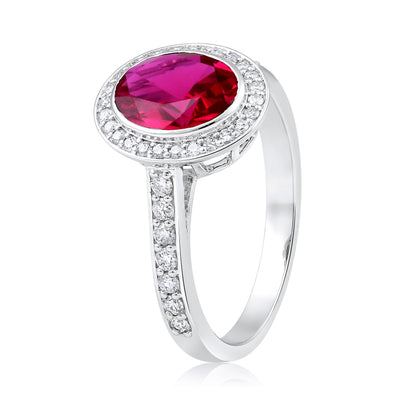 Solid Gold 2.5ct Natural Diamond w/ Ruby Halo Solitaire Ring