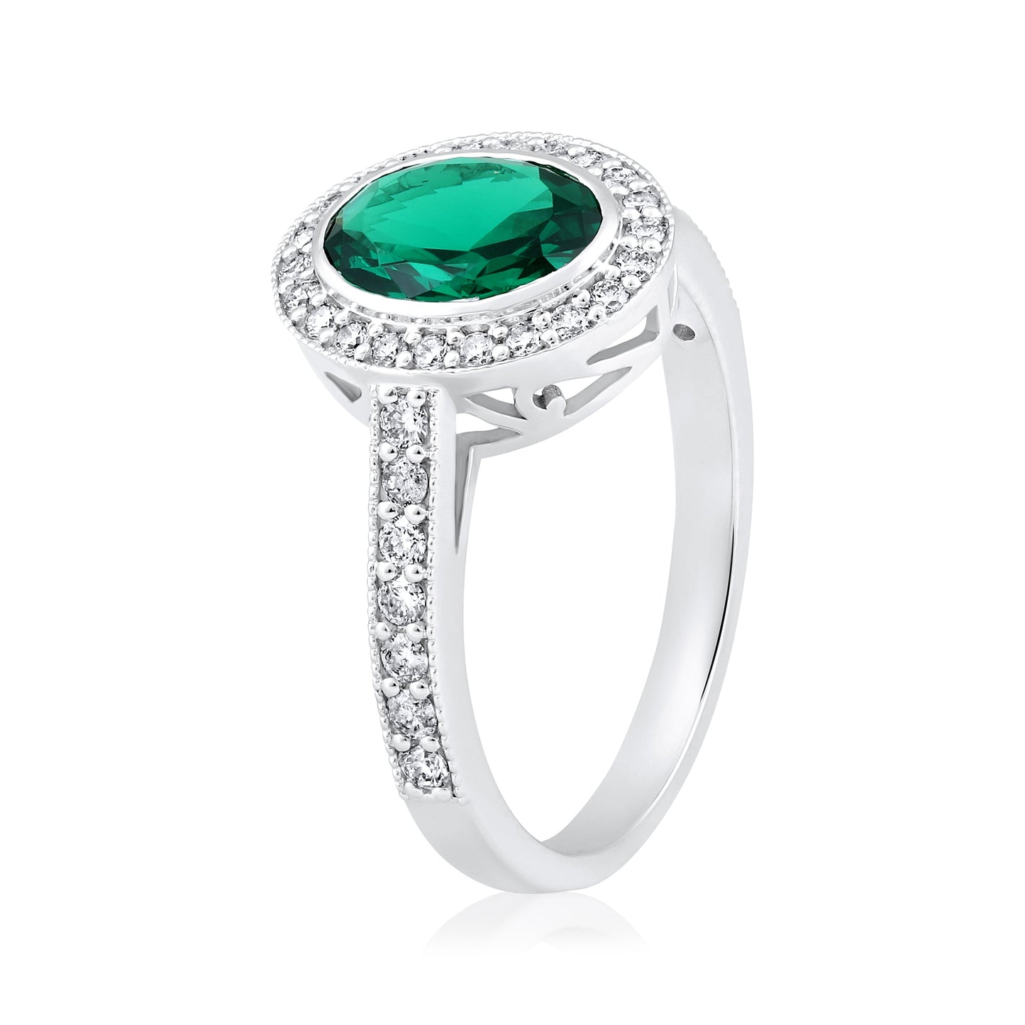Solid Gold 1.8ct Natural Diamond w/ Emerald Oval Ring