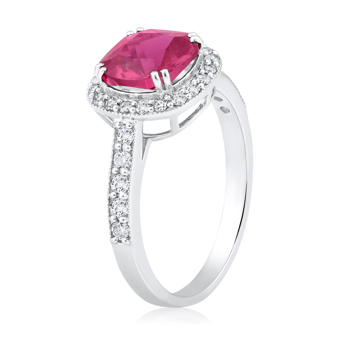 Solid Gold 3ct Natural Diamond w/ Ruby Cushion Solitaire Ring