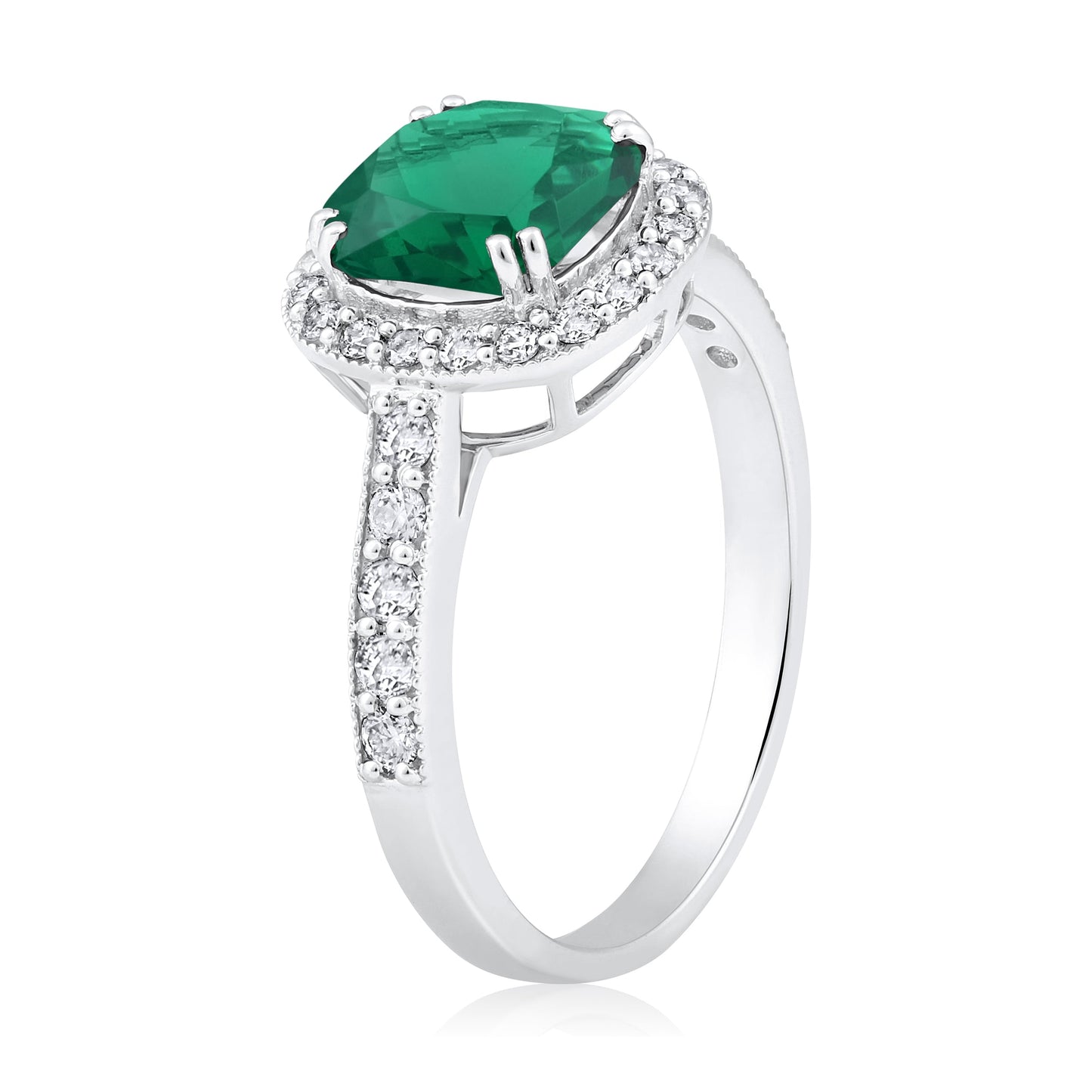 Solid Gold 2.1ct Natural Diamond w/ Emerald Cushion Ring
