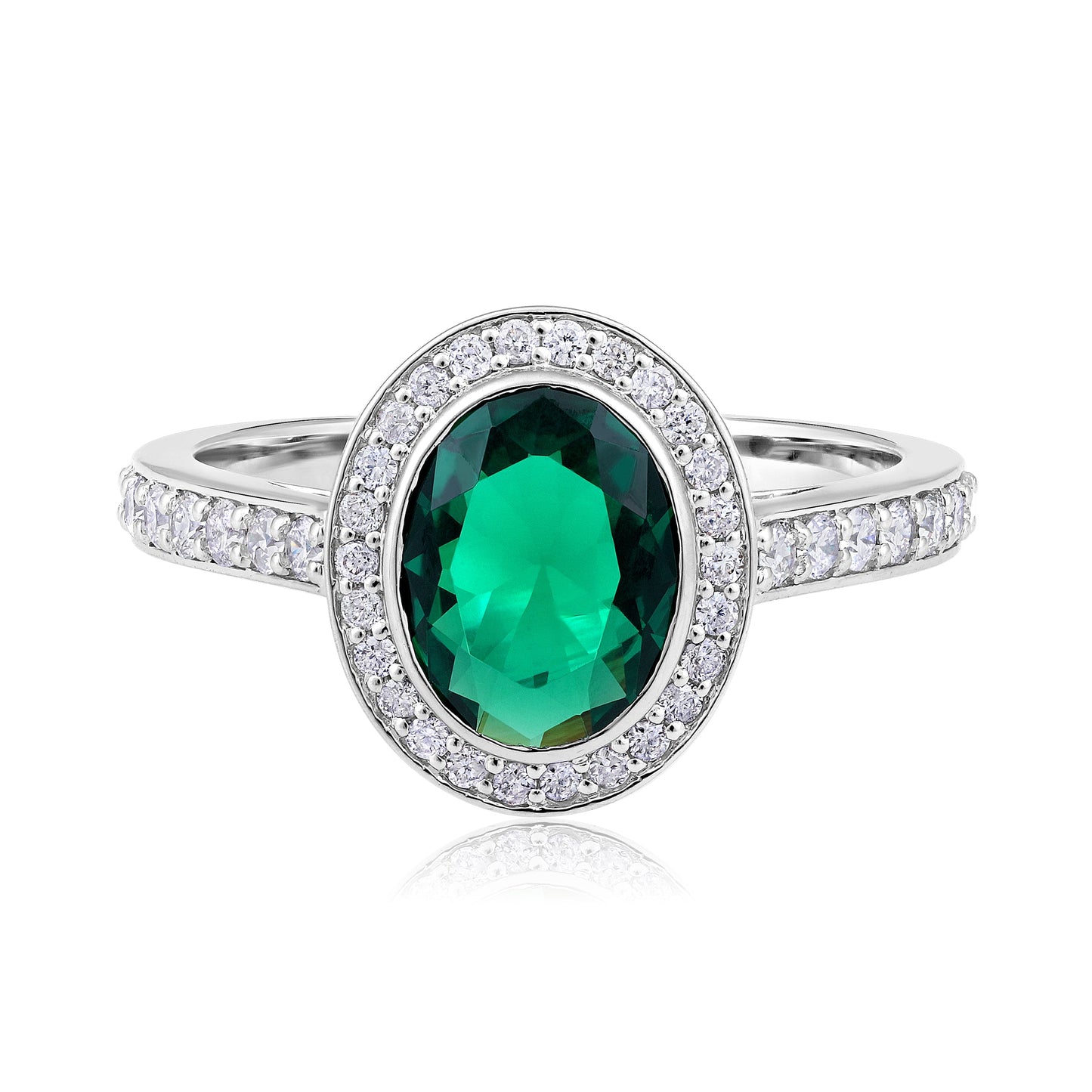 Solid Gold 2ct Natural Diamond w/ Emerald Oval Solitaire Ring