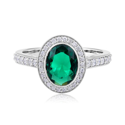 Solid Gold 2ct Natural Diamond w/ Emerald Oval Solitaire Ring