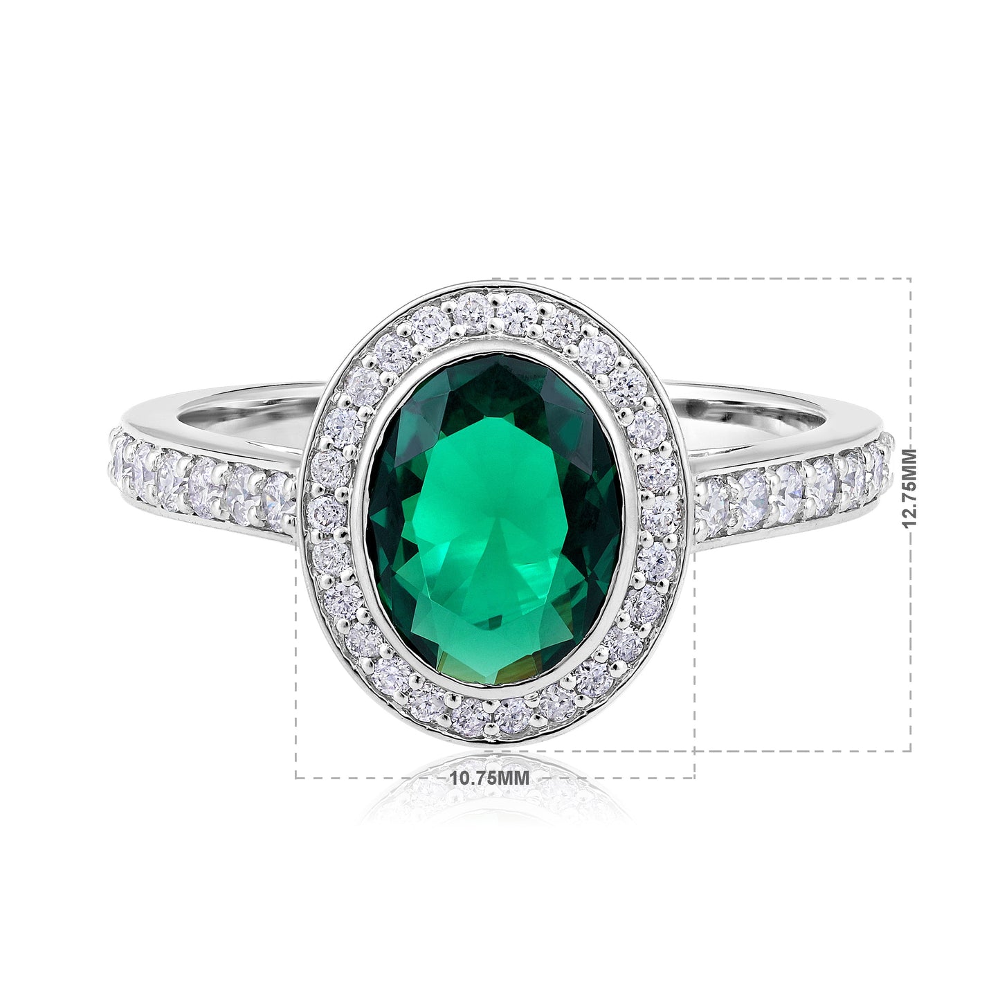 Solid Gold 2ct Natural Diamond w/ Emerald Oval Solitaire Ring