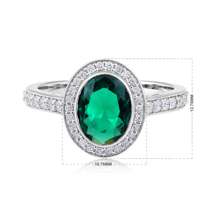 Solid Gold 2ct Natural Diamond w/ Emerald Oval Solitaire Ring