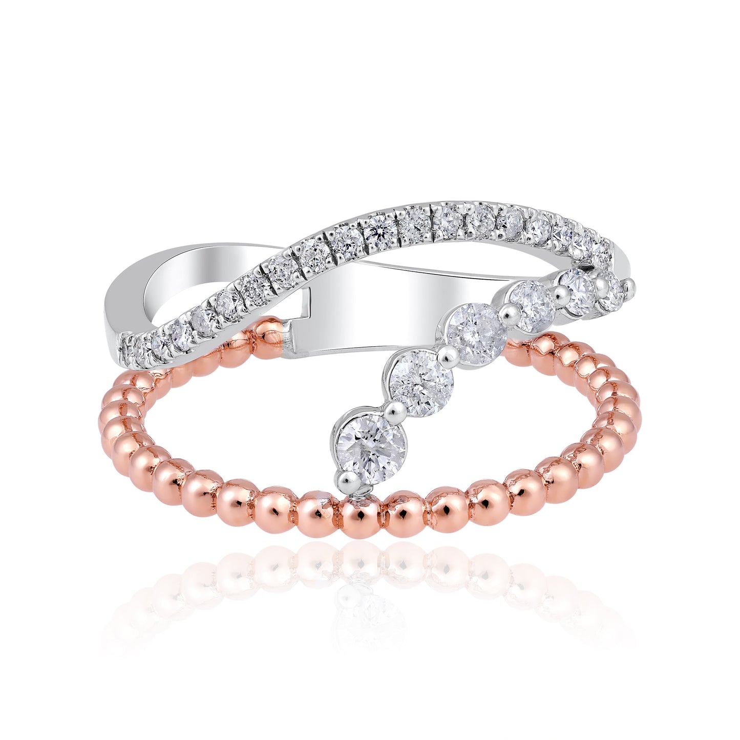 Solid Gold 0.4ct Natural Diamond 2 Layer Ring