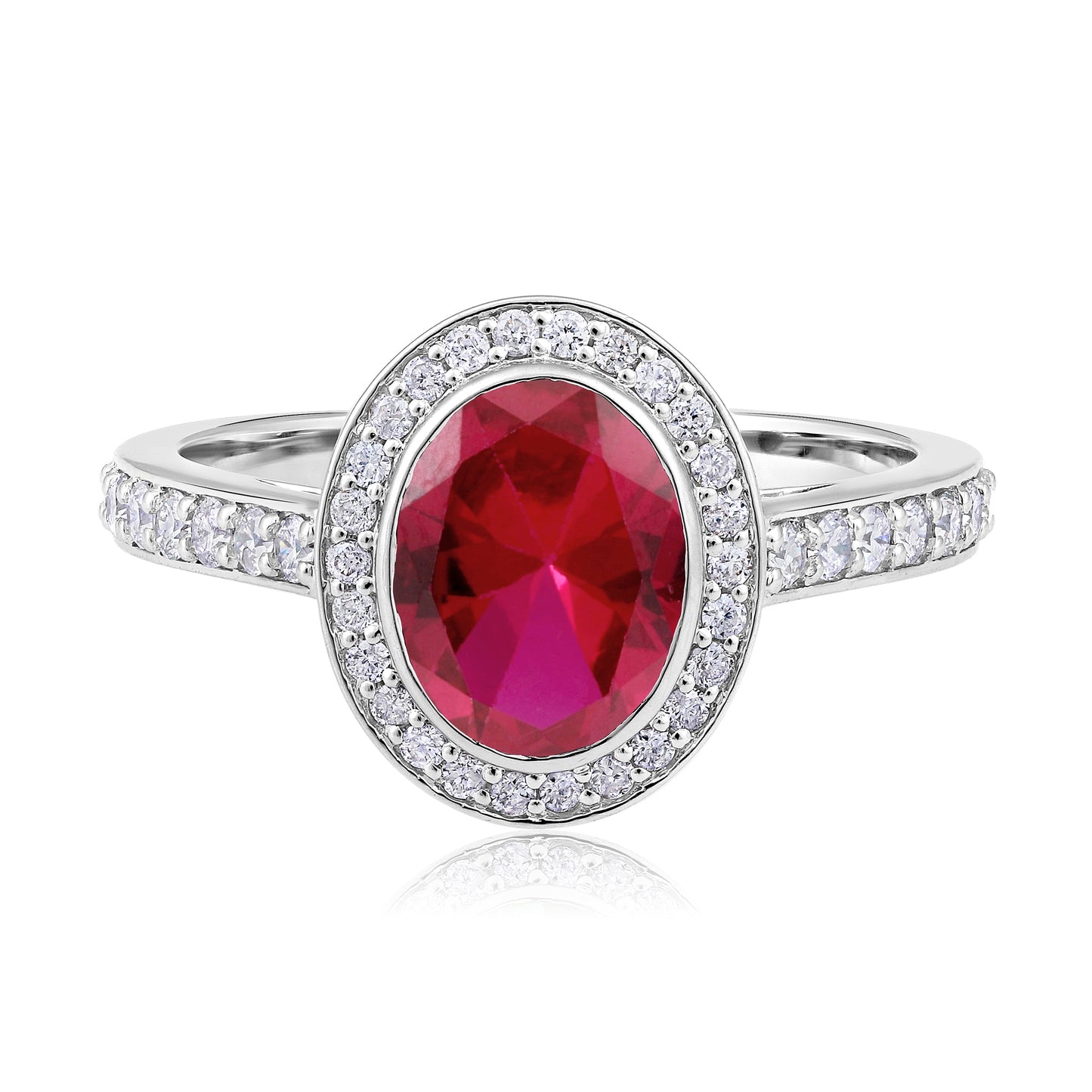 Solid Gold 2.5ct Natural Diamond w/ Ruby Halo Solitaire Ring