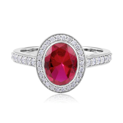 Solid Gold 2.5ct Natural Diamond w/ Ruby Halo Solitaire Ring