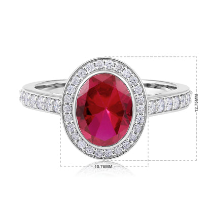 Solid Gold 2.5ct Natural Diamond w/ Ruby Halo Solitaire Ring