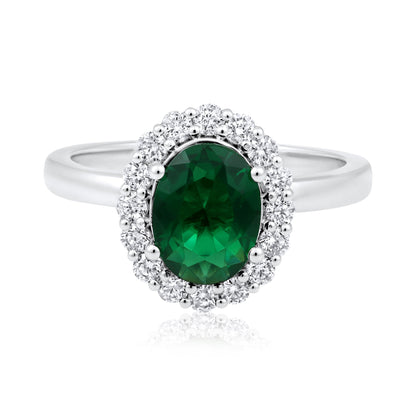 Solid Gold 2.7ct Natural Diamond w/ Emerald Oval Ring