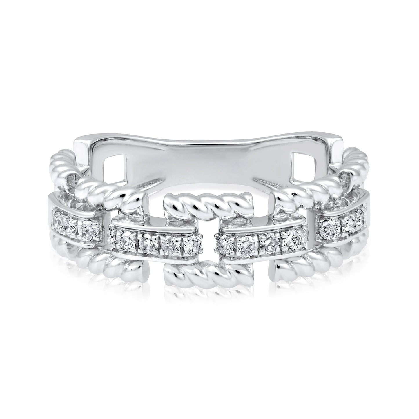 Solid Gold 0.2ct Natural Diamond Chain Link Cuban Band Ring