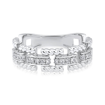 Solid Gold 0.2ct Natural Diamond Chain Link Cuban Band Ring