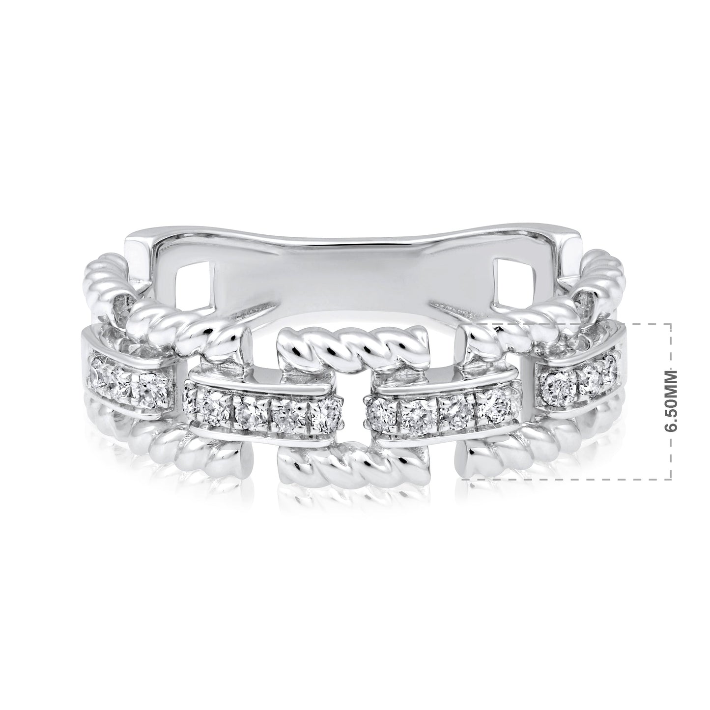 Solid Gold 0.2ct Natural Diamond Chain Link Cuban Band Ring