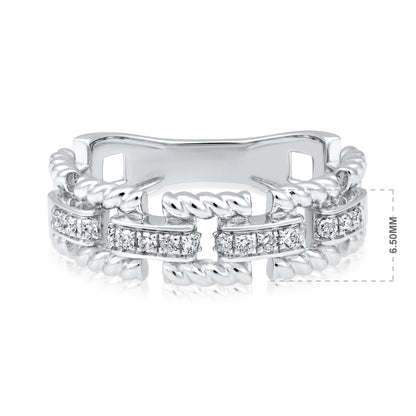 Solid Gold 0.2ct Natural Diamond Chain Link Cuban Band Ring