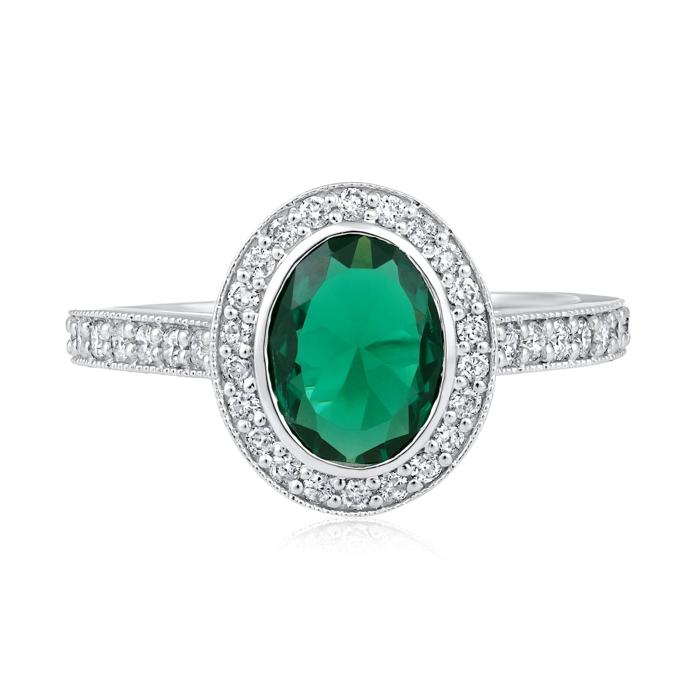 Solid Gold 1.8ct Natural Diamond w/ Emerald Oval Ring