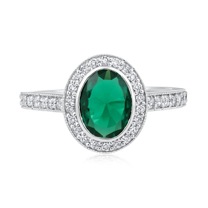 Solid Gold 1.8ct Natural Diamond w/ Emerald Oval Ring