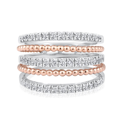 Solid Gold 0.7ct Natural Diamond 5 Layer Ring