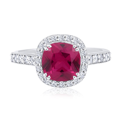 Solid Gold 3ct Natural Diamond w/ Ruby Cushion Solitaire Ring