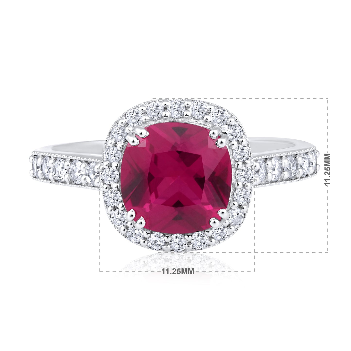 Solid Gold 3ct Natural Diamond w/ Ruby Cushion Solitaire Ring