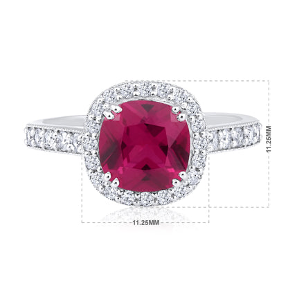 Solid Gold 3ct Natural Diamond w/ Ruby Cushion Solitaire Ring