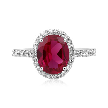 Solid Gold 3.5ct Natural Diamond w/ Ruby Oval Solitaire Ring