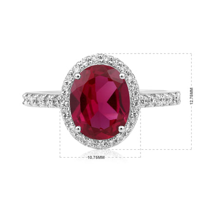 Solid Gold 3.5ct Natural Diamond w/ Ruby Oval Solitaire Ring