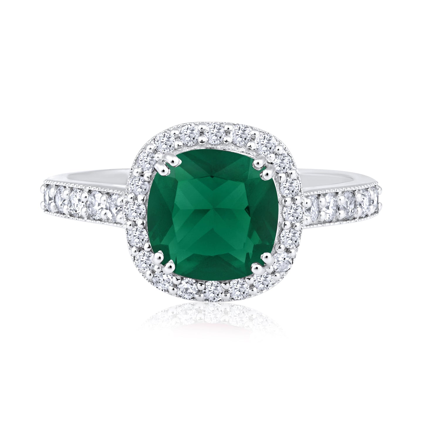 Solid Gold 2.1ct Natural Diamond w/ Emerald Cushion Ring