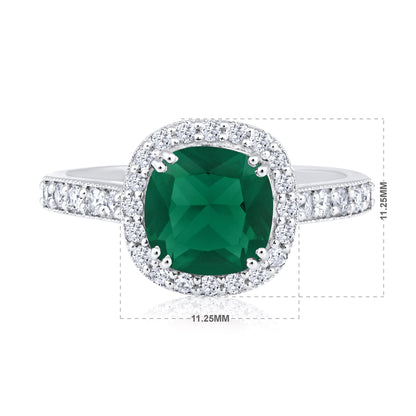 Solid Gold 2.1ct Natural Diamond w/ Emerald Cushion Ring