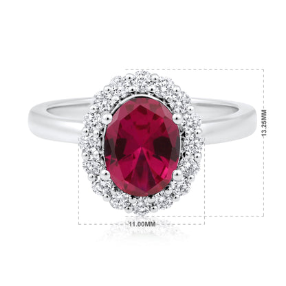 Solid Gold 1.82ct Natural Diamond w/ Ruby Oval Solitaire Ring