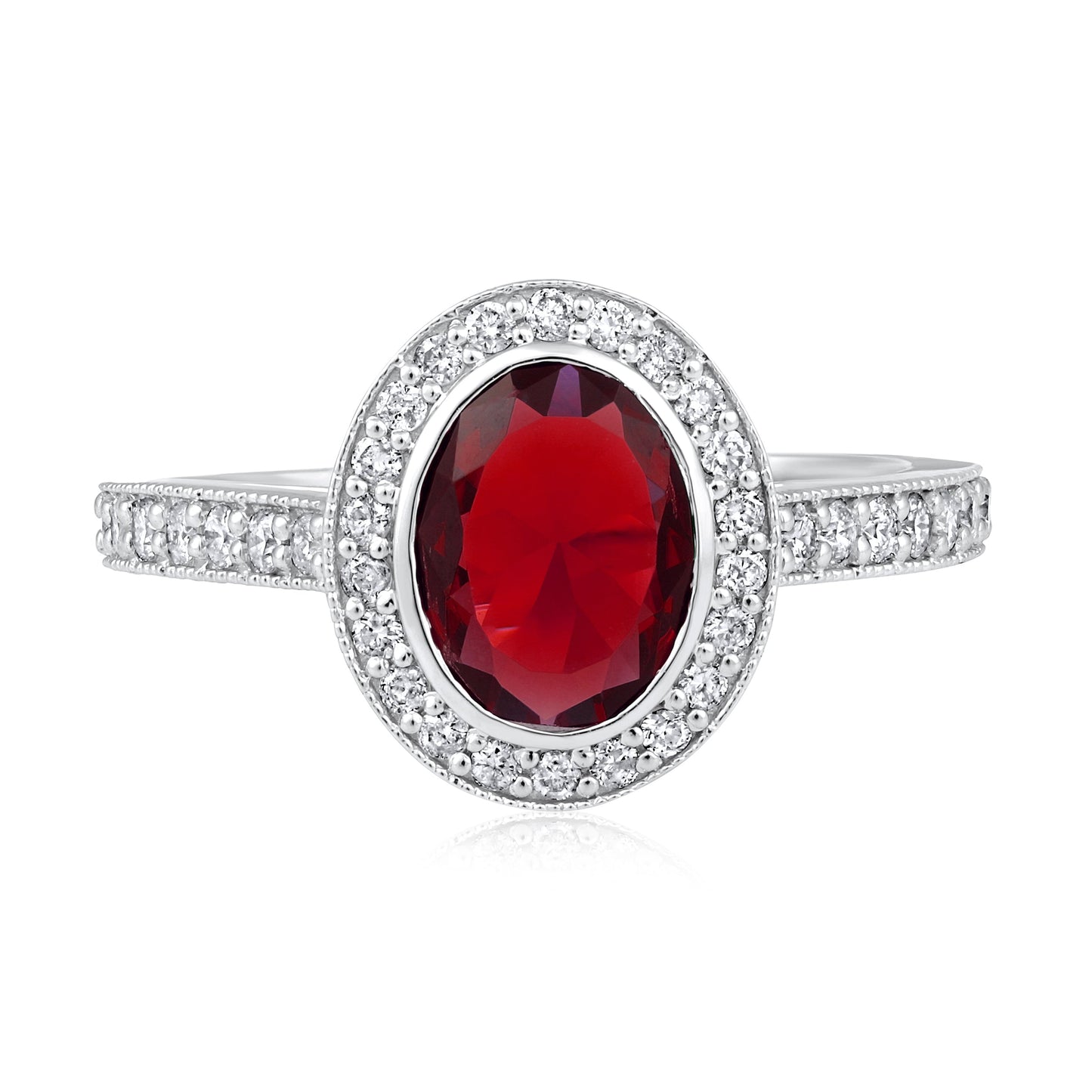 Solid Gold 2.4ct Natural Diamond w/ Ruby Oval Solitaire Ring