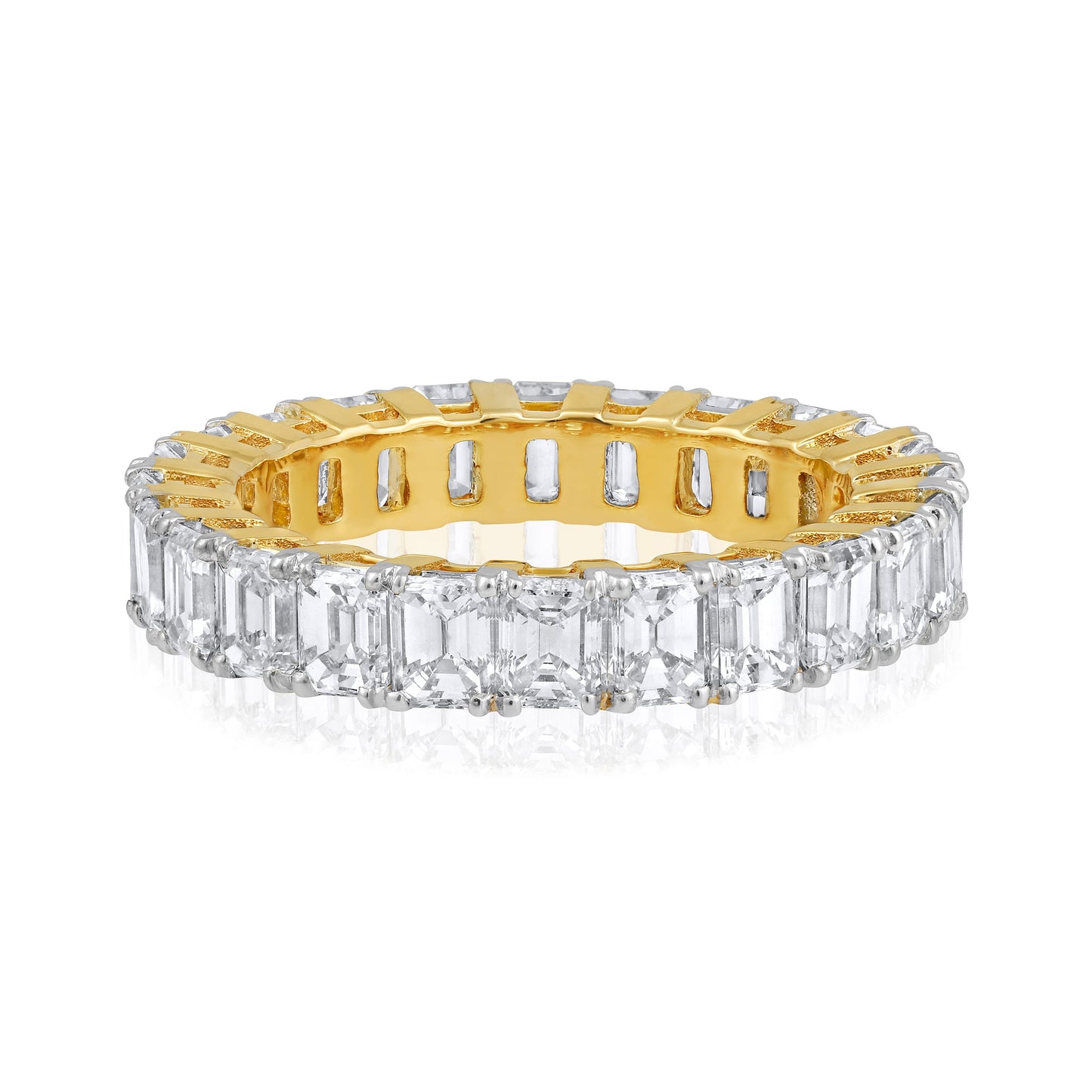 Solid Gold 4.4ct Emerald Natural Diamond Eternity Band Ring