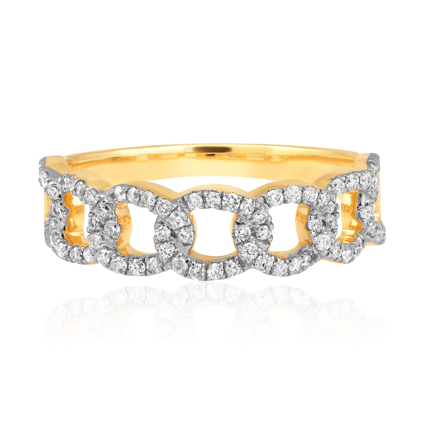 0.4ct Natural Diamond Solid Gold Chain Link Cuban Band Ring