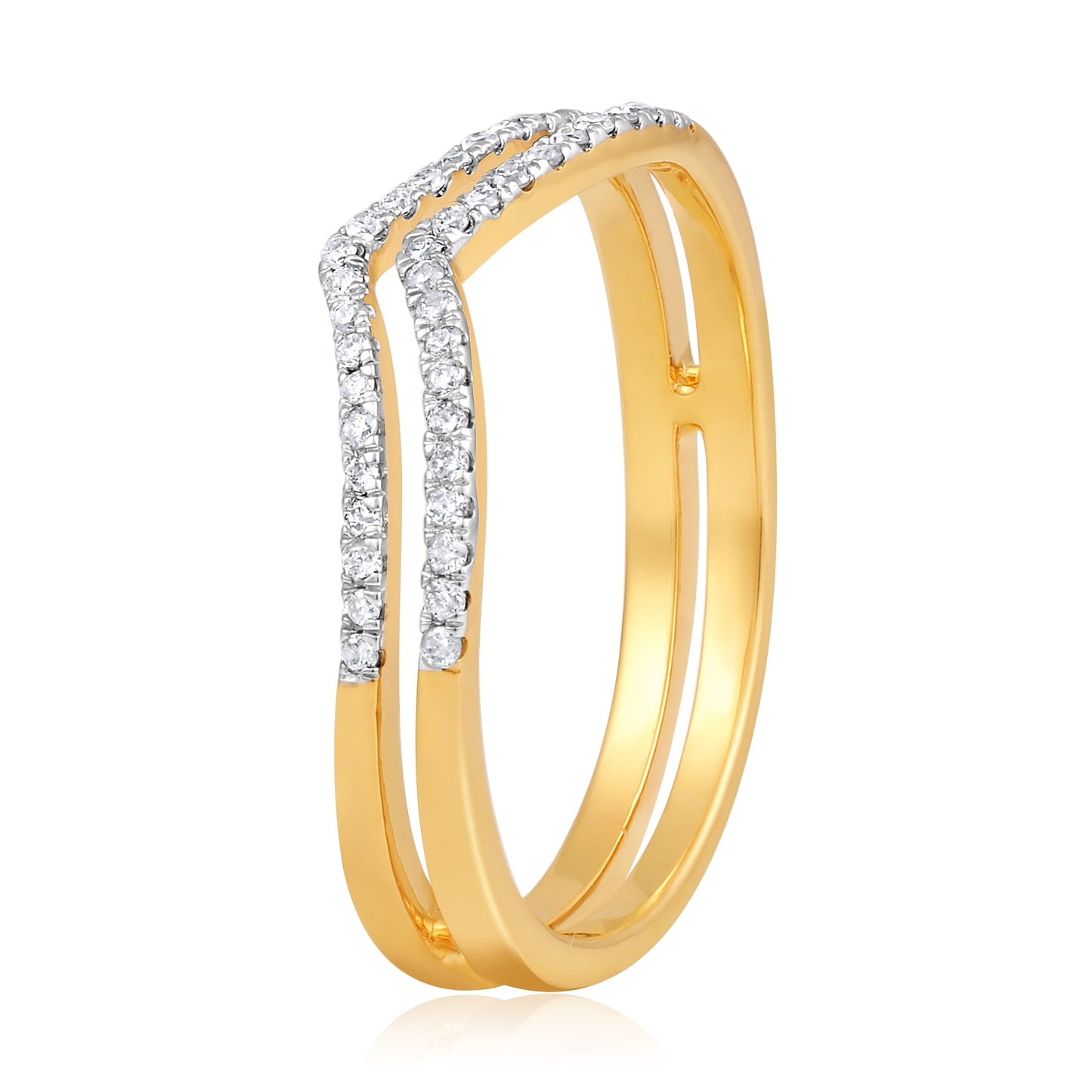 0.15ct Natural Diamond Solid Gold 2 Cuved V Ring