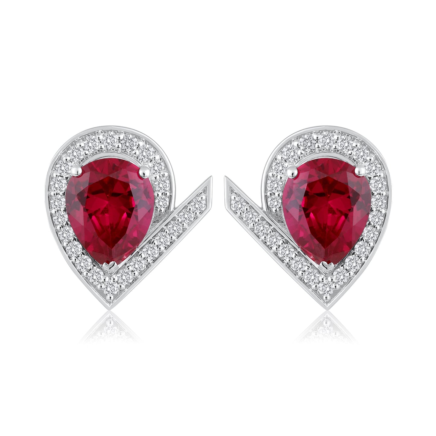 Solid Gold 4.5ct Natural Diamond w/ Ruby V Pear Stud Earrings