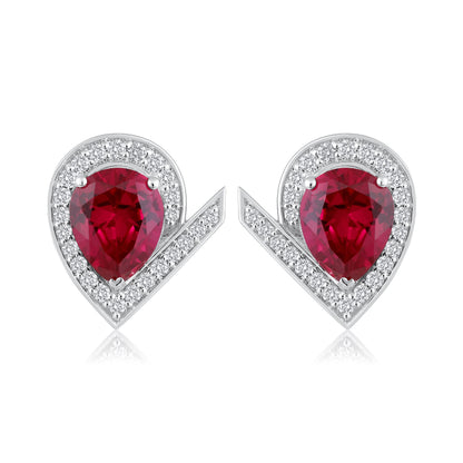 Solid Gold 4.5ct Natural Diamond w/ Ruby V Pear Stud Earrings