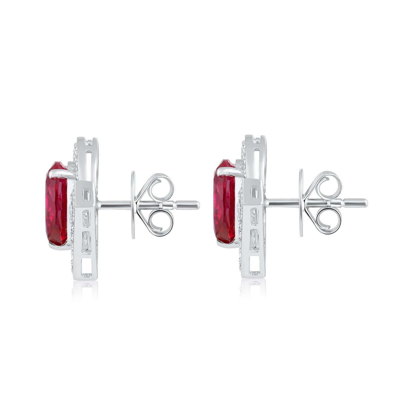 Solid Gold 4.5ct Natural Diamond w/ Ruby V Pear Stud Earrings