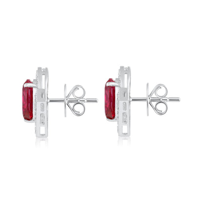 Solid Gold 4.5ct Natural Diamond w/ Ruby V Pear Stud Earrings