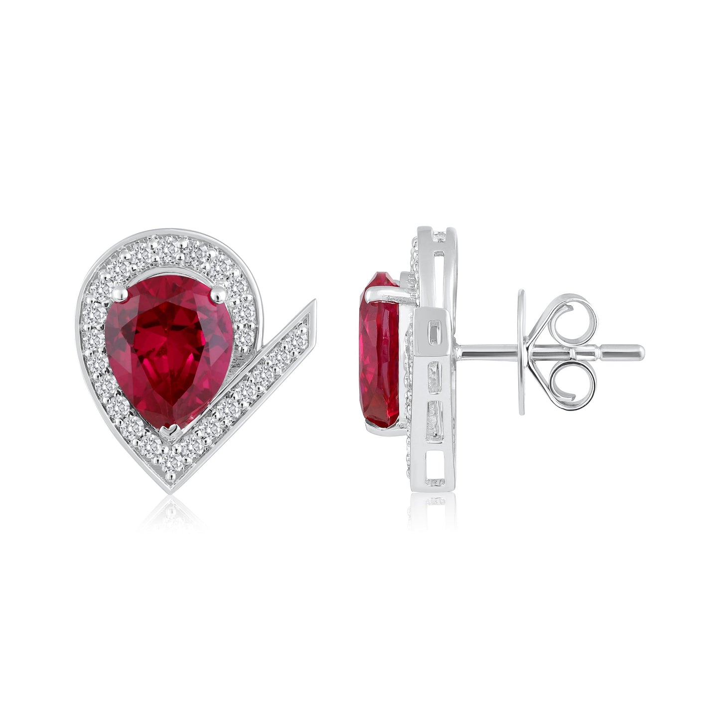 Solid Gold 4.5ct Natural Diamond w/ Ruby V Pear Stud Earrings