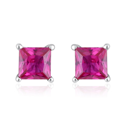 Solid Gold 0.56ct Ruby Square Stud Earrings