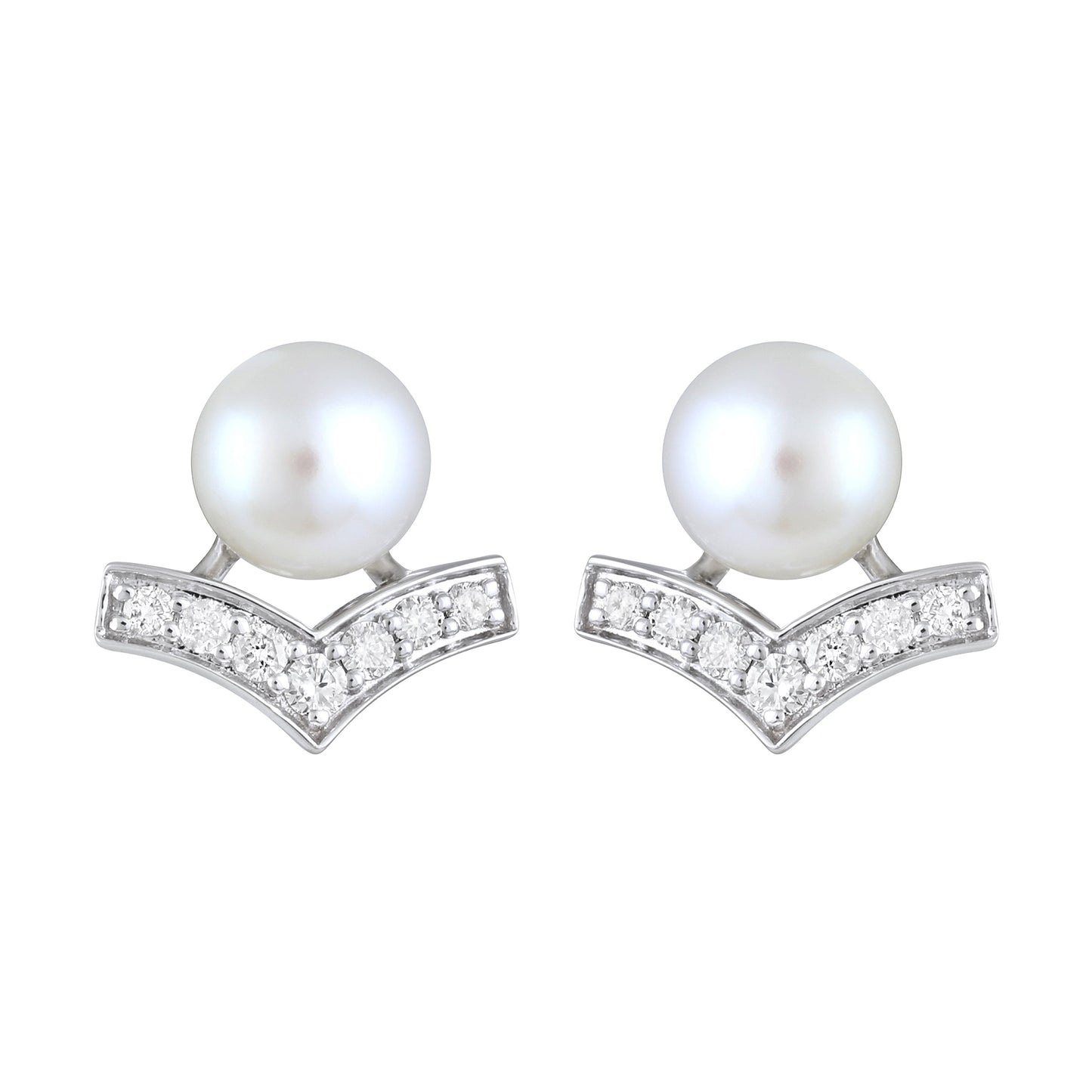 Solid Gold 3ct Natural Diamond w/ Cultured Pearls V Earrings