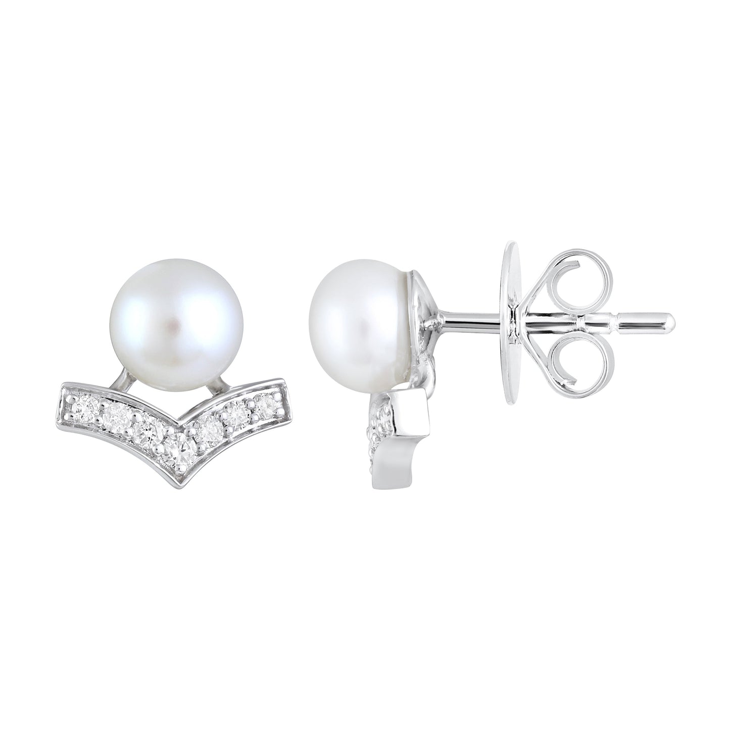 Solid Gold 3ct Natural Diamond w/ Cultured Pearls V Earrings