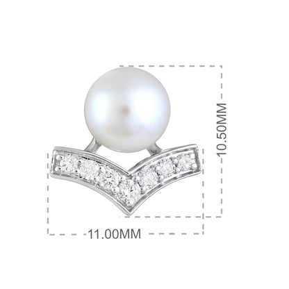 Solid Gold 3ct Natural Diamond w/ Cultured Pearls V Earrings