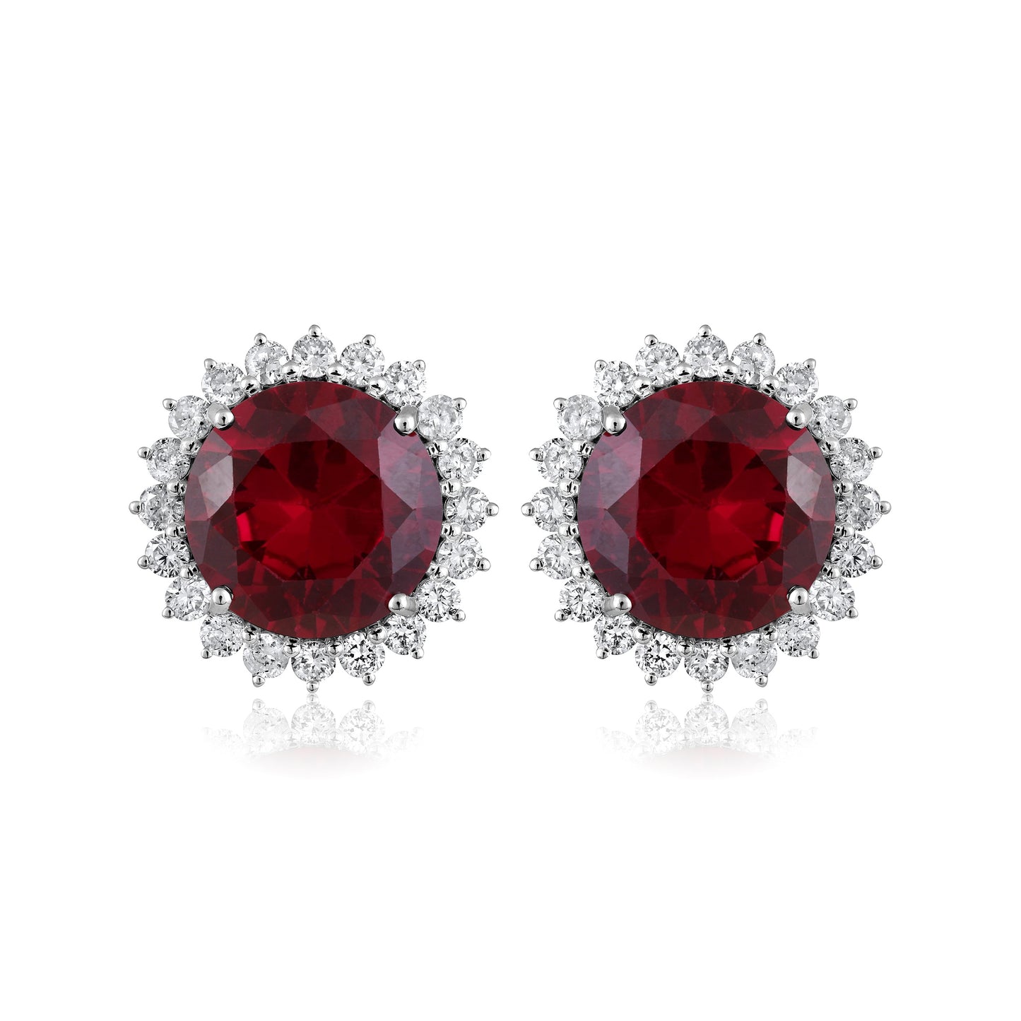 Solid Gold 10ct Natural Diamond w/ Ruby Flower Stud Earrings