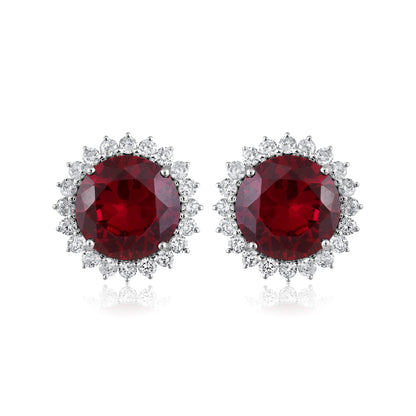 Solid Gold 10ct Natural Diamond w/ Ruby Flower Stud Earrings