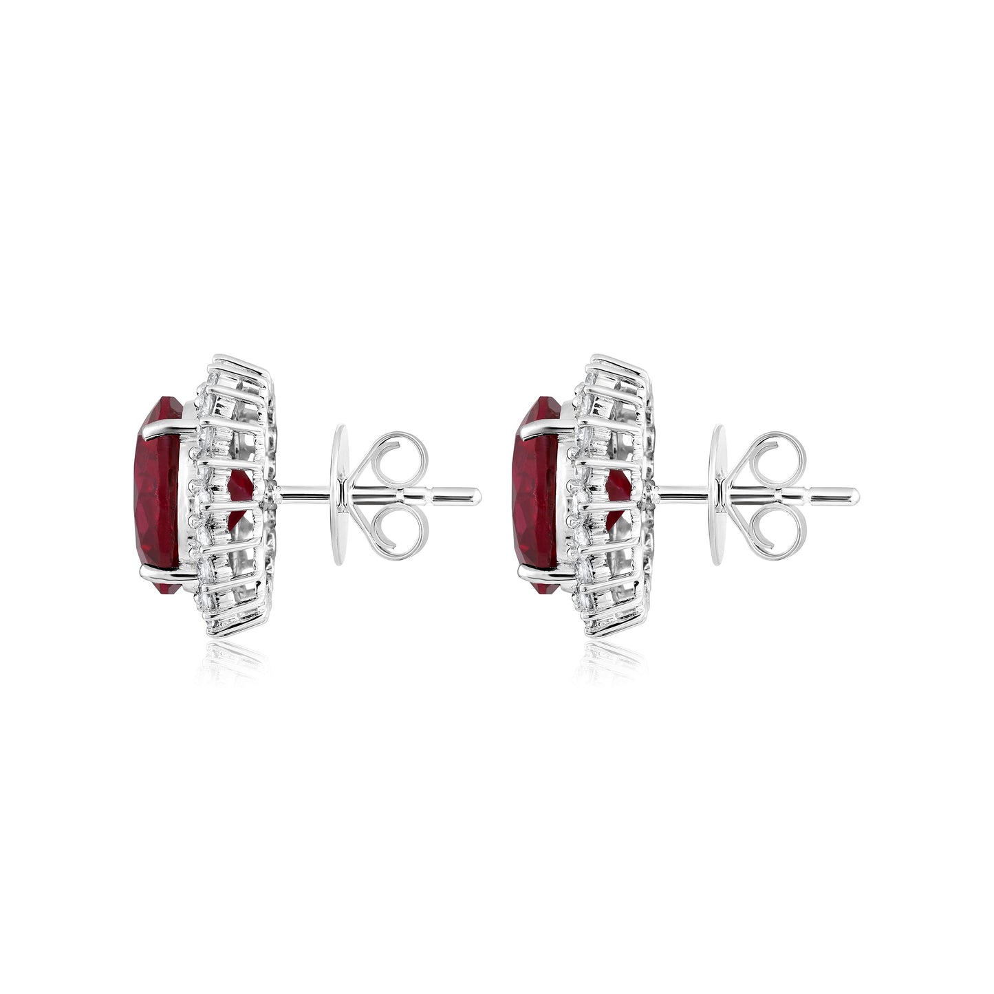 Solid Gold 10ct Natural Diamond w/ Ruby Flower Stud Earrings